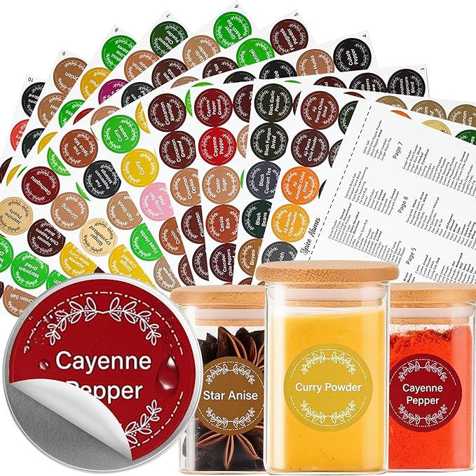 672 Color-Coded Spice Labels Book with A–Z Index – Waterproof & Oil-Resistant Preprinted Round Stickers for Kitchen Jars – 1.2" Pantry Labels for Spices, Seasonings, and Herbs – Modern Color Style