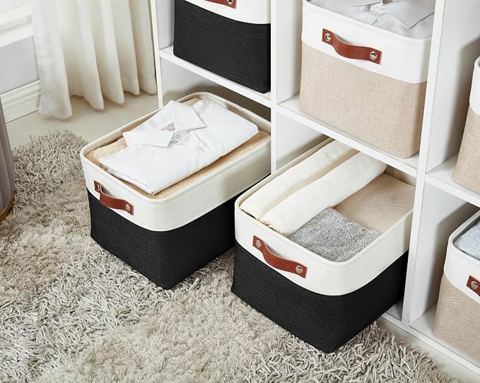 DECOMOMO Storage Bins, Extra Large Fabric Storage Baskets for Shelves, Decorative Linen Closet Organizer, 15.8 x 12.5 x 10 inches (Black & White, 3 Pack)