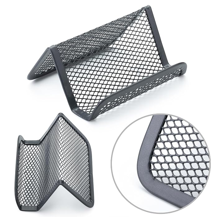 Mr. Pen- Metal Mesh Business Card Holders, 3 Pack, Gray | Durable Stainless Steel Card Stand for Desk, Office, and Business Use, Straight, Flat and Smooth Design