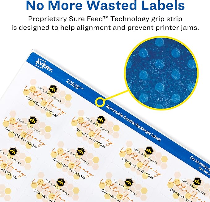 Avery Rectangle Labels White 1.25 x 1.75 inch | Printable | Water Resistant | Removable Adhesive | 256 Labels, Pack of 5