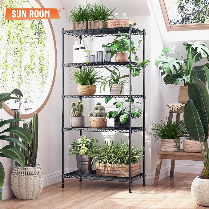 Romorgniz 5-Tier Shelf 1010LBS Storage Shelves Adjustable Wire Shelving,Tool-Free Assembly,Metal Shelving Unit for Kitchen Pantry Closet Laundry Bathroom 59" Hx21.7 Wx13.8 D,Black,3P