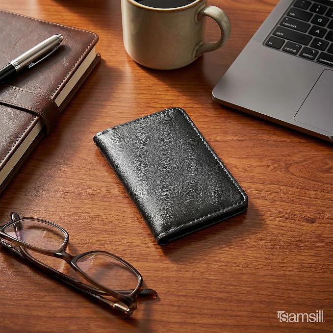 Samsill 81220 Regal Leather Business Card Holder, Case Holds 25 Business, Black