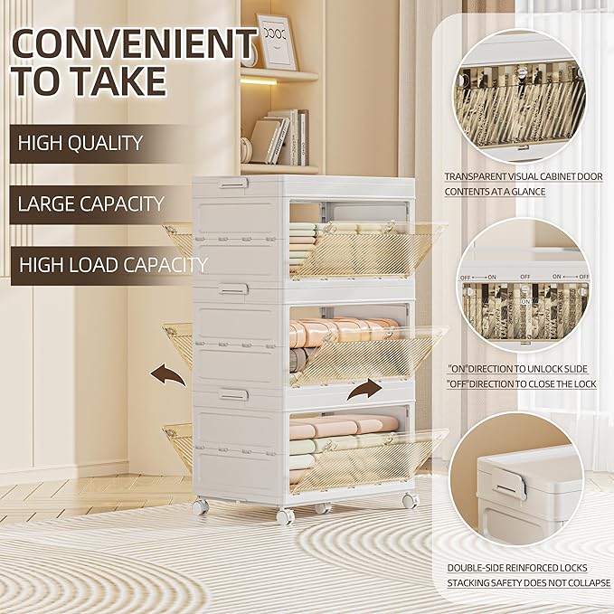 196 QT / 49 Gal Heavy-Duty Foldable Storage Cabinet - Dual Transparent Doors, 360° Industrial Wheels, Tool/Equipment Warehouse Storage