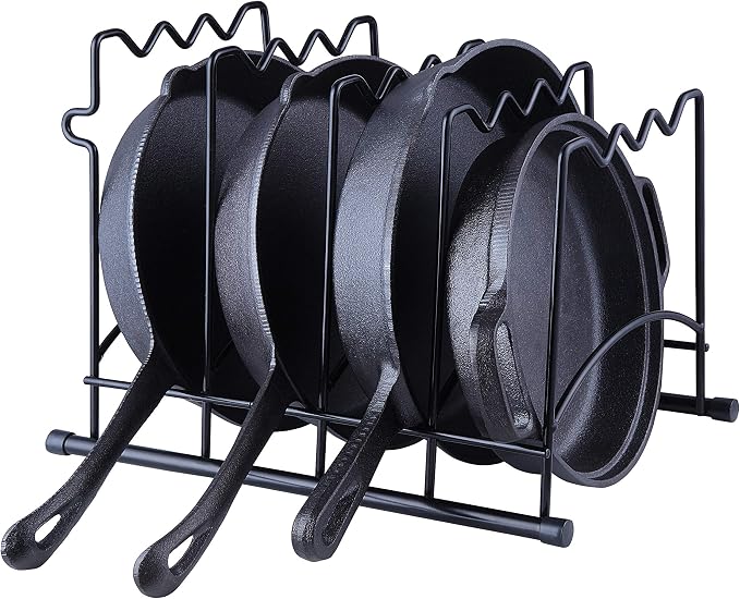 SunnyPoint Metal Heavy Duty Kitchen Countertop Cabinet Pantry Pan, Pot Lid, and Pot Organizer Rack Holder, 9.25 x 10.4 x 13.25 Inch, Black