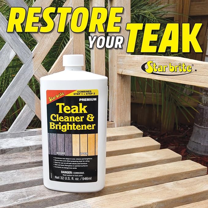 Star Brite Teak Cleaner & Brightener, Restore Weathered Wood, 32oz (094932) | Restore Weathered Wood
