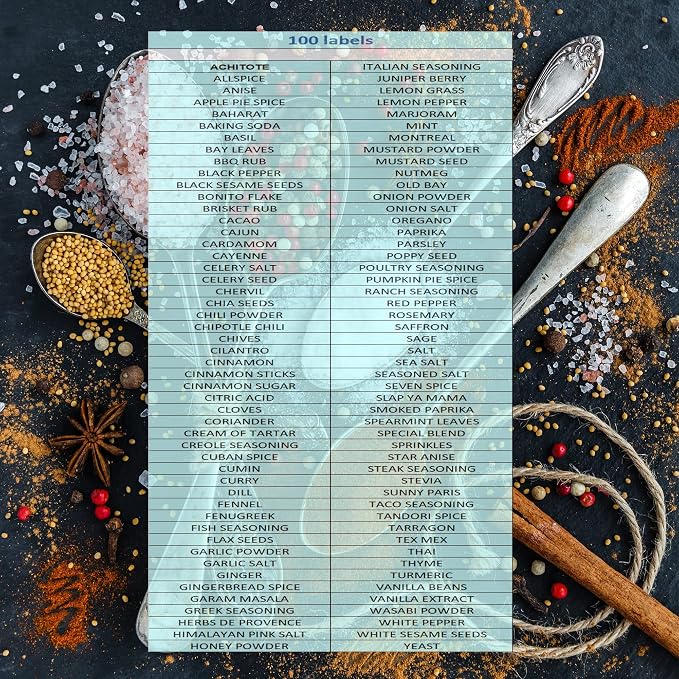 Mintitude Clear Spice Jar Labels, Preprinted Waterproof Small Stickers for Organizing Kitchen and Pantry Herbs/Seasoning with White Text (Spice)