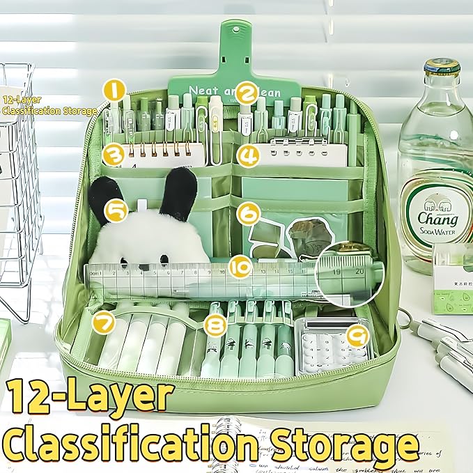 Kawaii Cute Aesthetic Pencil Case - Large Capacity Canvas Pen Pouch Bag