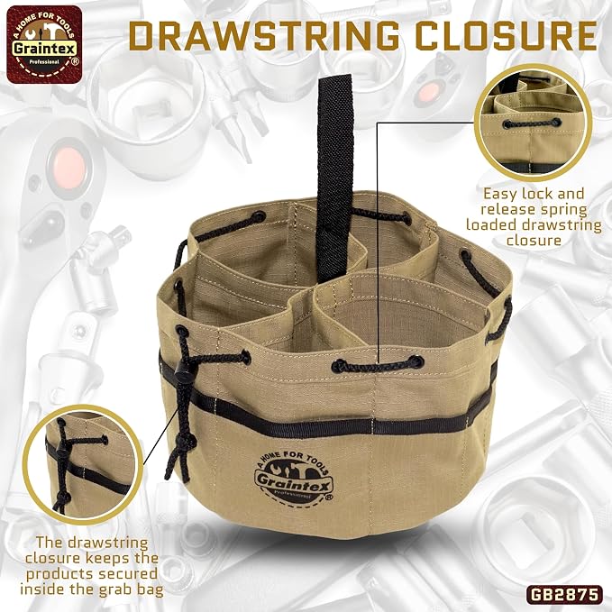 Graintex 18 Pocket Grab Bags Set of 3 Pcs Rip-Stop Canvas, Drawstring Closure, Small Parts Organizer Bag, Small Tools, Screws, Parts, Parachute Tool Bag, Parachute Tool Organizer for Essential Items