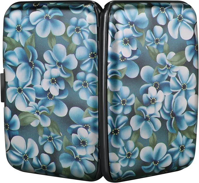 ELFISH Mini RFID Aluminum Wallet Credit Cards Holder Business Card Case Metal ID Case for Men Women(Cute Flowers)