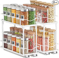 Bunoxea Pull Out Spice Rack 2 Pack,Slide Out Cabinet Spice Rack,White | 2-Tier Rack, Full Extension Ball Bearing Glides, 10.7"Dx4.8"Wx8.85"H, Kitchen Pantry,Narrow Cabinet Spice Storage Organizer