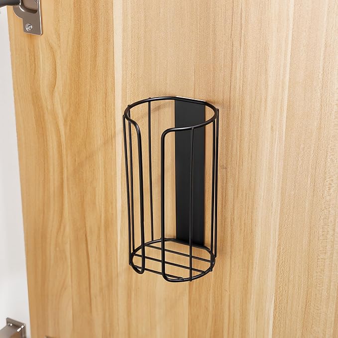 YIGII 3 Pack Adhesive Cabinet Organizer - Wall Mounted Pantry Door Organizer Bin Holder for Tupperware Lid Kitchen Wall Under Sink Basket Slim Space Black Stainless Steel