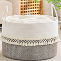 KAKAMAY Cotton Rope Storage Basket (20"x13"),Woven Hamper for Blankets,Toys,Pillows,Clothes,Laundry,Sturdy Handles Decorative Basket for Living Room, Bedroom,Nursery(Beige Fringe)