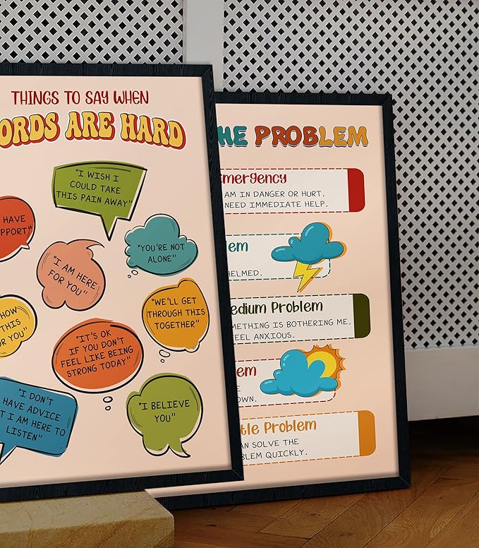 LOLUIS Mental Health Poster, Boho Therapy Tools Educational Supplies Art Print Classroom School Office Decor (Things To Say When Words Are Hard, Custom Frame Type)