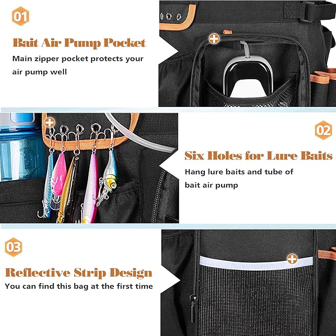GOBUROS Fishing Bucket Organizer for 5 Gallon Bucket(Bucket not Included) | Fish Bucket Storage Caddy with Adjustable Buckle, Rod and Plier Holder and Multi-Pockets for Fishing Gear