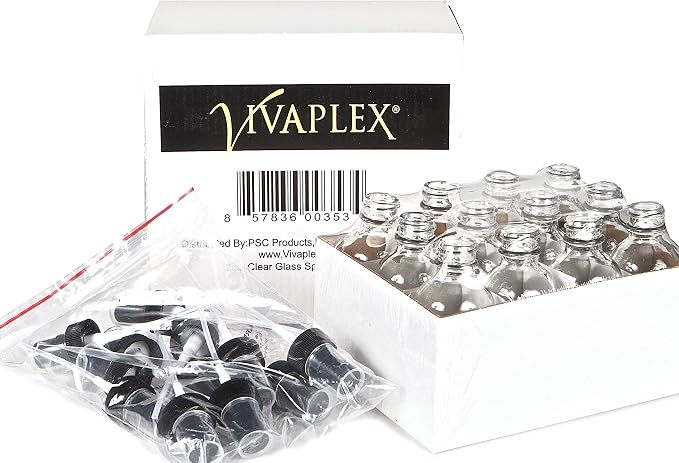 Vivaplex, 12, Clear, 2 oz Glass Bottles, with Black Fine Mist Sprayers
