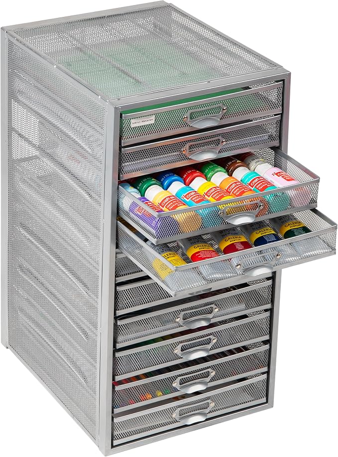 Mind Reader 10-Drawer Desk Organizer for Office Supplies, Crafts, Mail Sorting & More, Metal Mesh, Silver