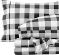 Bare Home Queen Sheet Set - Luxury 1800 Ultra-Soft Microfiber Double Brushed - Deep Pockets - Easy Fit - 4 Piece Set & Pillowcases (Queen, Buffalo Plaid - White/Black)