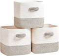 R RUNKA Storage Cube Baskets 3-Pack - 11 inch Square Baskets, Closet & Shelves Organizers - Woven & Drawer Storage - Ideal for Toys | White & Beige