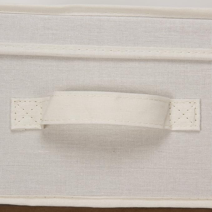 Household Essentials 111 Storage Box with Lid and Handle - Natural Beige Canvas - Medium,Natural Trim (Pack of 2)