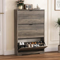 HUANLEGO Shoe Cabinet Storage for Entryway with 3 Flip Drawers, Grey Fluted Shoe Cabinet with Adjustable Shelves, Wooden Hidden Shoe Rack Freestanding Narrow Slim Shoes Storage for Hallway, Entrance