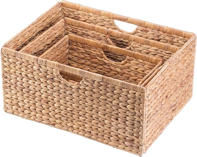 Vintiquewise Foldable Natural Water Hyacinth Storage Bin (Set of 3)
