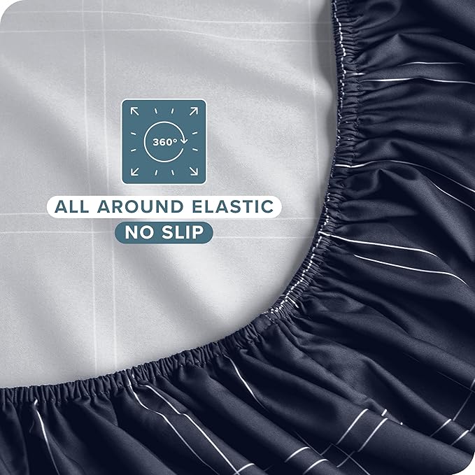 Bare Home Split King Sheet Set - 1800 Ultra-Soft Microfiber Bed Sheets - Double Brushed - Deep Pockets - Easy Fit - 5 Piece Set (Split King, Modern Plaid - Midnight/White)