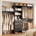 8FT Closet System, 96'' Closet Organizer System with 3 Hanging Rods, Wall Mount Bedroom Wardrobe with 3 Drawers Walk-in Closet, Adjustable Cloth Garment Rack from 5 to 8FT (Cut to Fit), Black
