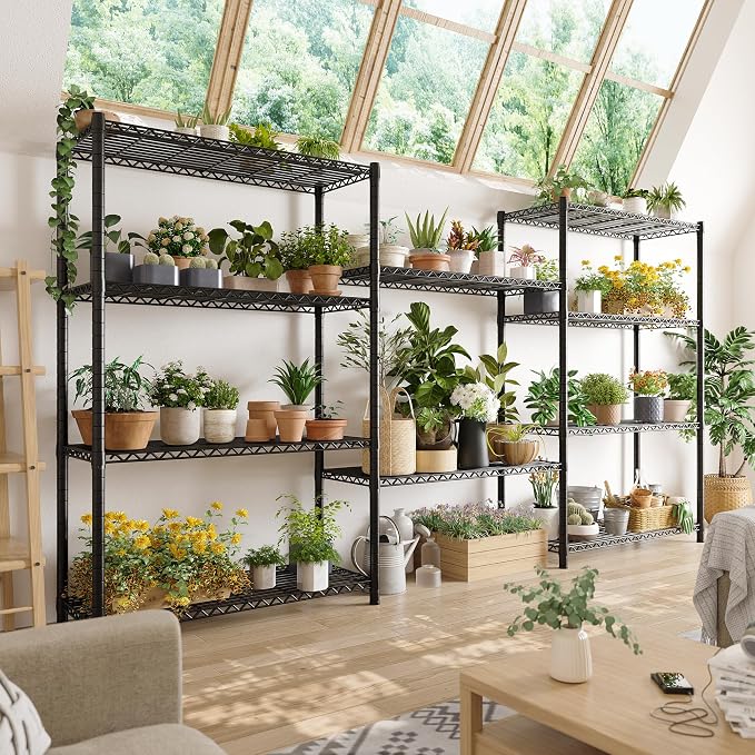 REIBII 72''H Metal shelving 5 Tire Storage Shelves for Garage Shelving Adjustable Wire Shelving Rack Heavy Duty Shelving Unit for Kitchen, Pantry, Laundry Room, Garage, Commercial, 72''H X36''W X14''D