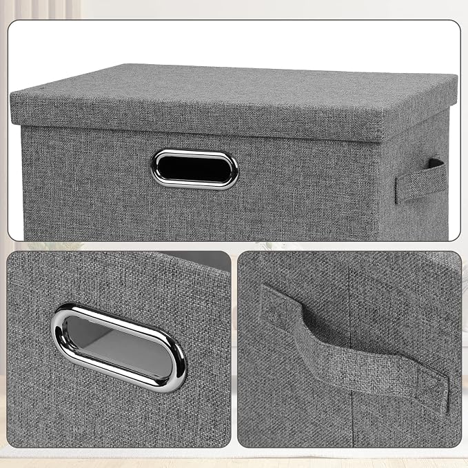 Graciadeco Medium 15" 21 Quart Collapsible Stackable Storage Bins with Lids, 5 Packs Grey Foldable Fabric Closet Boxes Heavy-duty Linen Cube Baskets Container for Bedroom Office (15 x 11 x 8)