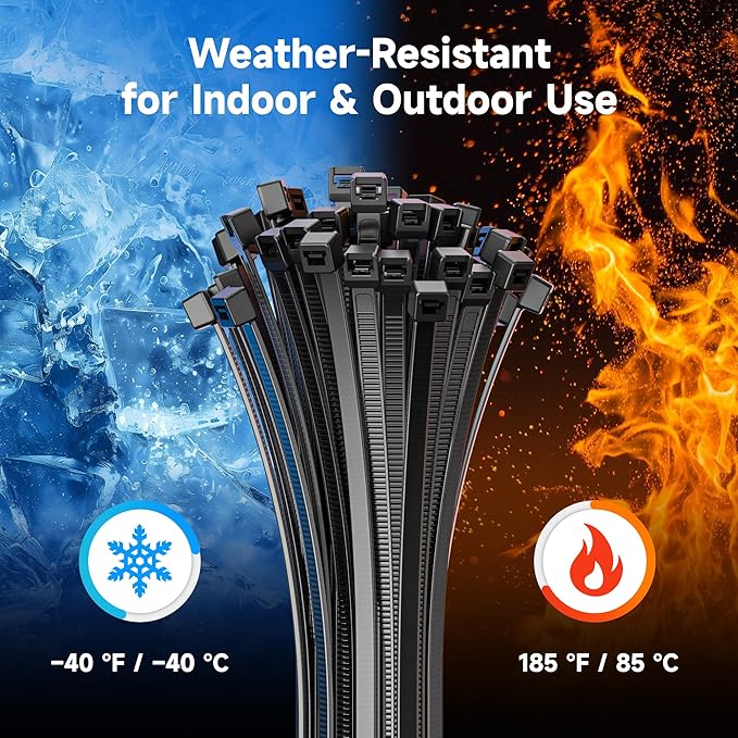 Cable Matters 200-Pack Cable Ties, 6/8/12-Inch, Black and White | Indoor and Outdoor, Self-Locking Nylon Zip Ties, Assorted Sizes, Tie Wraps for Multiple Use