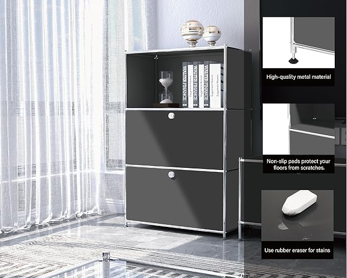 Metal Shelf with 2 Flap Doors, Large Capacity Cabinet,DIY Modern Home Furnishing,Perfect for Home, Office, Kitchen, Hallway,Foyer (Grey)