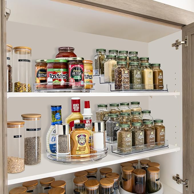 Sorbus Pantry Spice Organizer Set, 3-Tier Seasoning Organizer for Cabinet (2 Pack) and Lazy Susan Spice Rack Turntable 9-Inch, Spice Organization for Cabinet, Condiment Organizer Pantry & Refrigerator