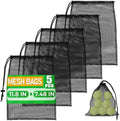 5 Pcs Small Mesh Bag Bulk, 11.8" x 7.48", Breathable Nylon (Black) | Reusable Small Mesh Bags Drawstring for Tennis, Golf, Travel, Beach, Sports Equipment, and Outdoor Activities; Tear-Resistant