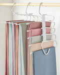 MORALVE Pants Hangers Space Saving - 4 Pack - Non-Slip Multi-Layer Space Saving Hangers - Multifunctional Clothing Rack for Closet Storage - Ideal for Jeans, Trousers, Skirts, Scarves & Slacks (White)