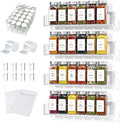 4-Tier Acrylic Wall Mount Spice Rack, Spice Organizer with 24 Glass Jars, 216 Labels & Funnel, Adhesive & Screw Mount Clear Spice Storage for Kitchen Pantry Cabinet, 12”W x 2.2”D x 2.4”H