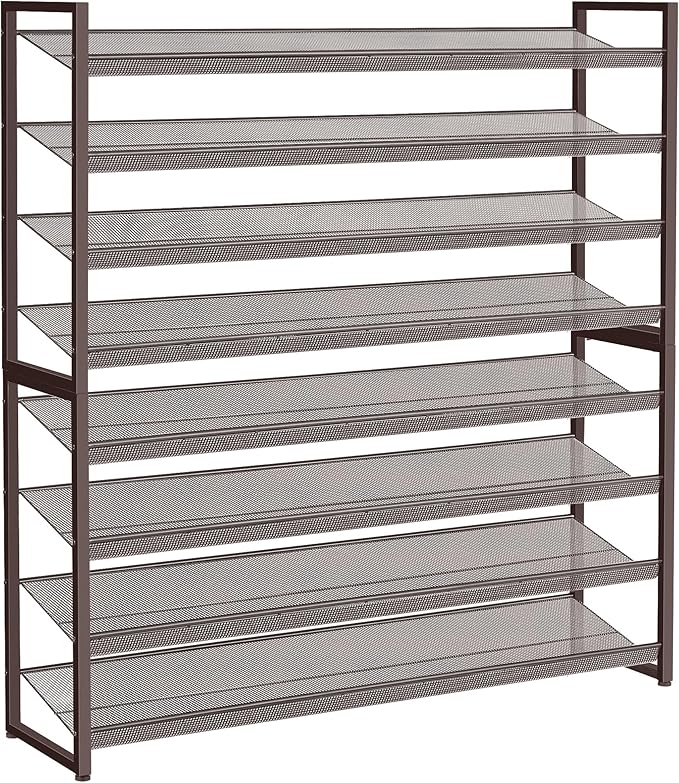 Nunsino Shoe Rack, Long Shoe Organizer,Max Holds 50 Pairs,8 Tier Metal Shoe Storage Shelf,4-Tier Stackable Shoes Organizer for Garage, Entryway,Bronze