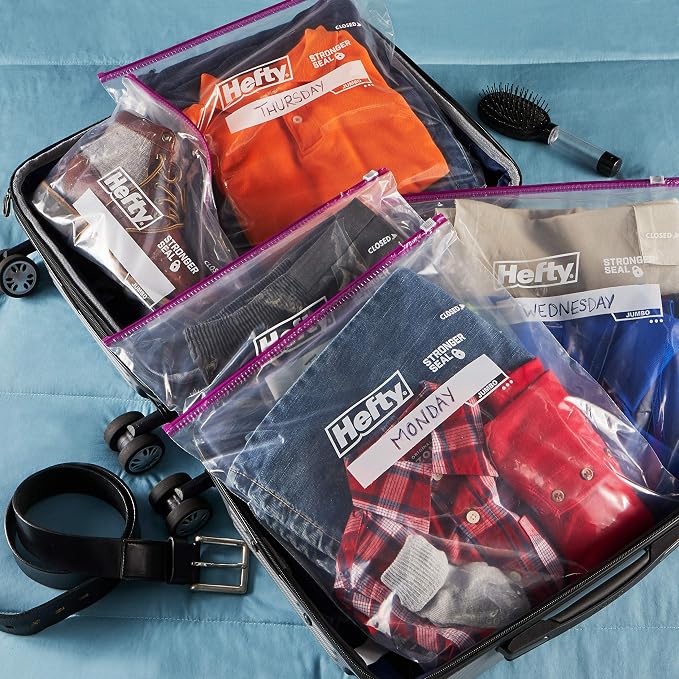 Hefty Slider Jumbo Storage Bags, Extra Large 2.5 Gallon Size, 12ct | Oversized 2.5 Gallon Storage Bags, Store Bulk Food, Clothes, Shoes, and More, Writable Label, Secure Slider Closure