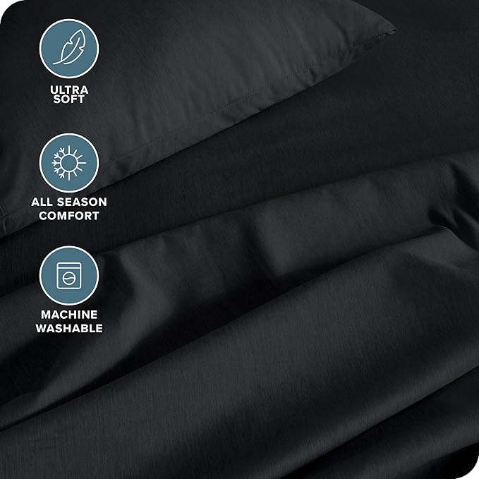 Bare Home Twin Sheet Set - 1800 Ultra-Soft Microfiber - Double Brushed - Deep Pockets - Easy Fit - Extra Soft - 3 Piece Set - Bed Sheets (Twin, Heathered Black)