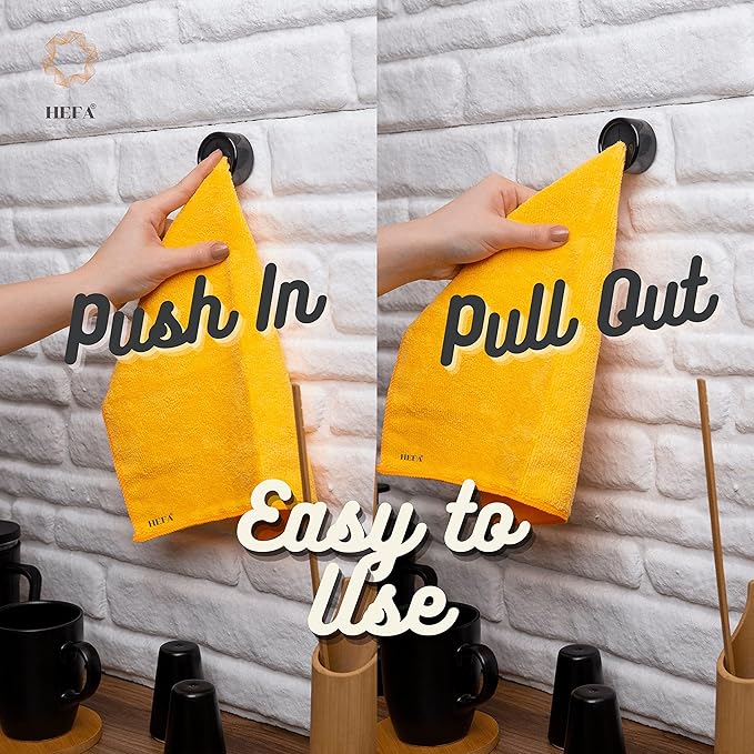 HEFA Self Adhesive Dish Towel Holder Hooks, No Drill Organizer for Cabinet Door, Sink Area or Bathroom, Space Saving Design, 4 Pack
