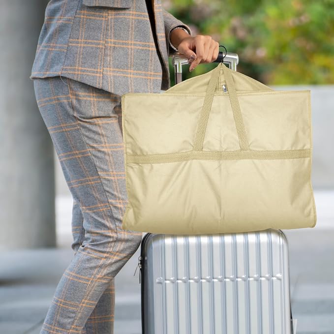 Lazebox 43" Travel Garment Bag with Accessories Zipper Pocket, Heavy Duty Suit Bag for Suits, Tuxedos, Dresses, Coats, Beige, 1 pack