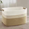 86L Large Woven Laundry Basket Hamper with Leather Handles,Khaki | 24"x16"x14", collapsible wicker hamper, storage for dirty clothes, toys, blankets, gifts, living room, bedroom, bathroom
