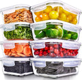 PrepNaturals 8 Pack 36 Oz Glass Meal Prep Containers - Dishwasher Microwave Freezer Oven Safe - Glass Storage Containers with Lids (Multi-Compartment) | Square Borosilicate Glass Meal Prep Containers - Airtight Leak-Resistant Lids, Microwave, Oven & Fr...