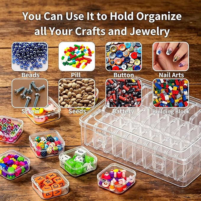 Bead Organizer Box, 31 Pcs Clear Plastic Storage Containers with Hinged Lids Mini Boxes for Jewelry Making, Crafts, DIY, Seed, Small Parts