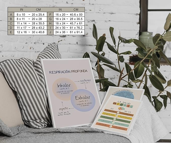 LOLUIS Mental Health Poster, La Salud Mental Spanish Learning Tools Educational Supplies Art Print (Respiración Profunada, Custom Frame Type)