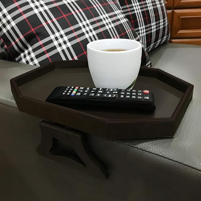 Side Tables Sofa Armrest Clip-On Table, Recliner Armchair Organizer Tray (Cherry), Food Grade Plastic Material