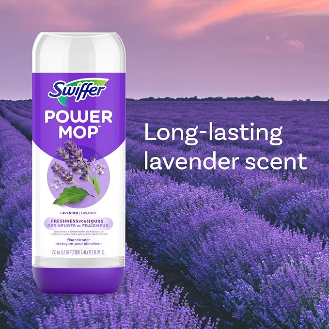 Swiffer Power Mop Refill Solution, Floor Cleaner for Mopping Tile, Vinyl, Laminate, Wood in Home, Bathroom, Kitchen, All Purpose Multi-Surface Solution for Floor Cleaning, Lavender Scent, 50.6oz