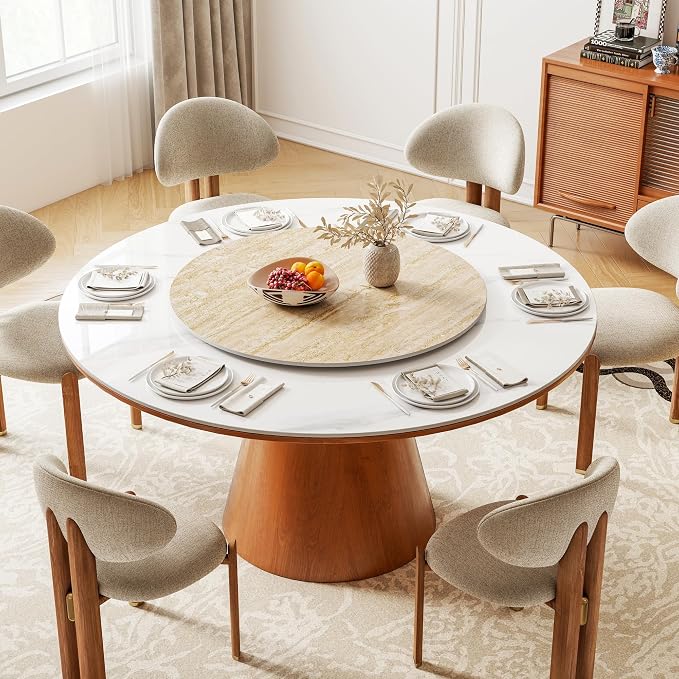 ZL ZELing 35.4" Lazy Susan Turntable – 360° Sinteredstone Silent Anti-Slip Turntable, Table Top Centerpiece for Kitchen, Pantry, Spice Rack, Refrigerator & Dining Table, Beige