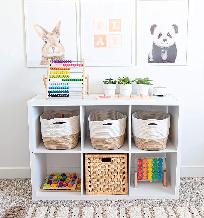 Honey Cotton Rope Basket for Shelf Storage - 15"×10"×9½" - Woven Decorative Basket for Organizing - Closet, Nursery, Bedroom - Toys, Books, Towels, Clothes