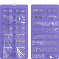 Hanging Sunglasses Organizer and Storage, 32 Slots Jewelry Holder, Purple | Protect eyewear from dust with double-sided clear compartments; roof design hangs on wall, door or closet for home/RV travel.