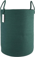 XUANGUO Cotton Rope Laundry Basket Hamper for Clothes Woven Storage Basket for Living Room Bedroom Boho Tall Rope Baskets for Blanket Toys Pillow Towels Baby Nursery Hamper Bin Large dark green